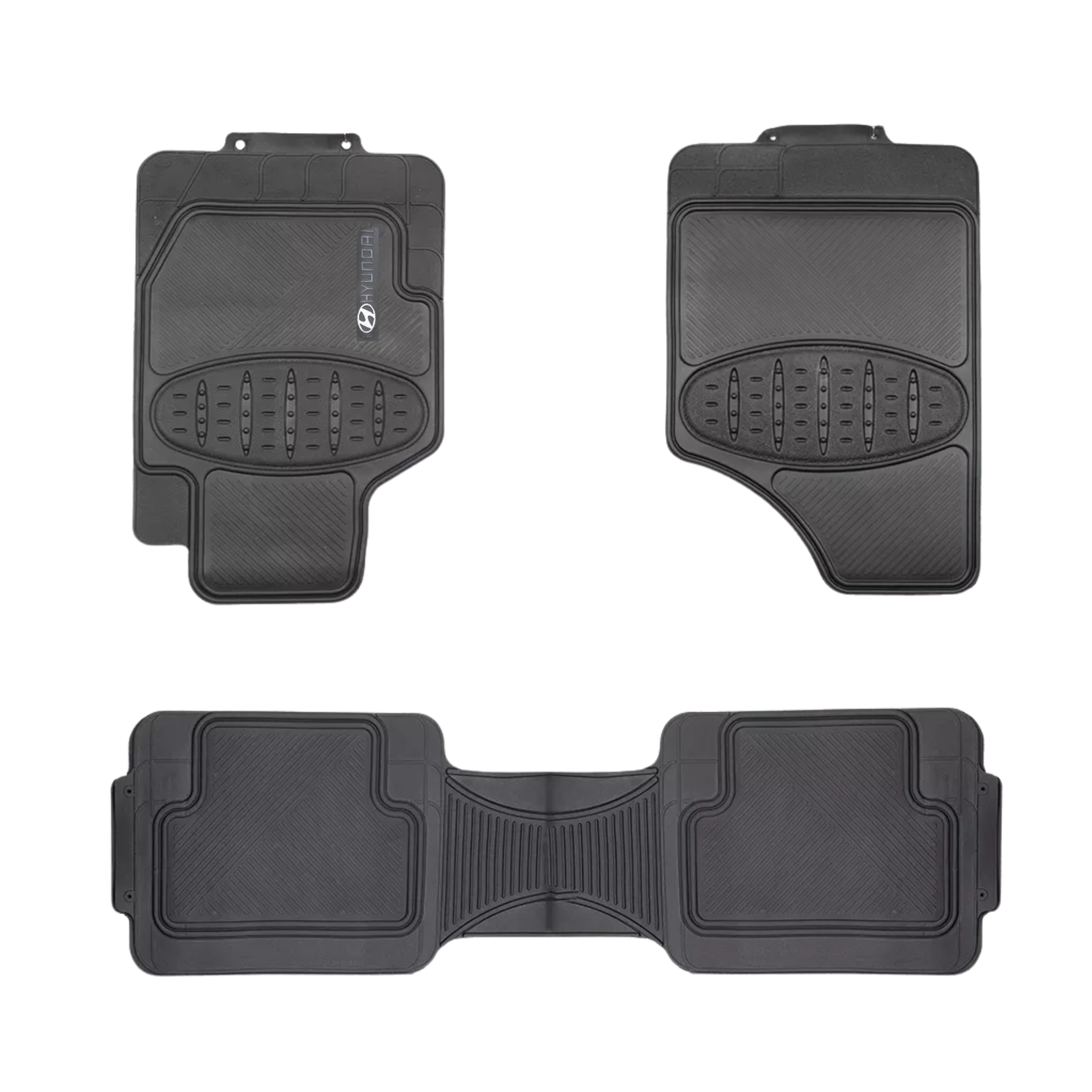 Tapete Hyundai Simoniz 3 piezas en PVC, lavable, resistente y antideslizante. Ideal para mantener limpio y elegante el interior de tu vehículo.