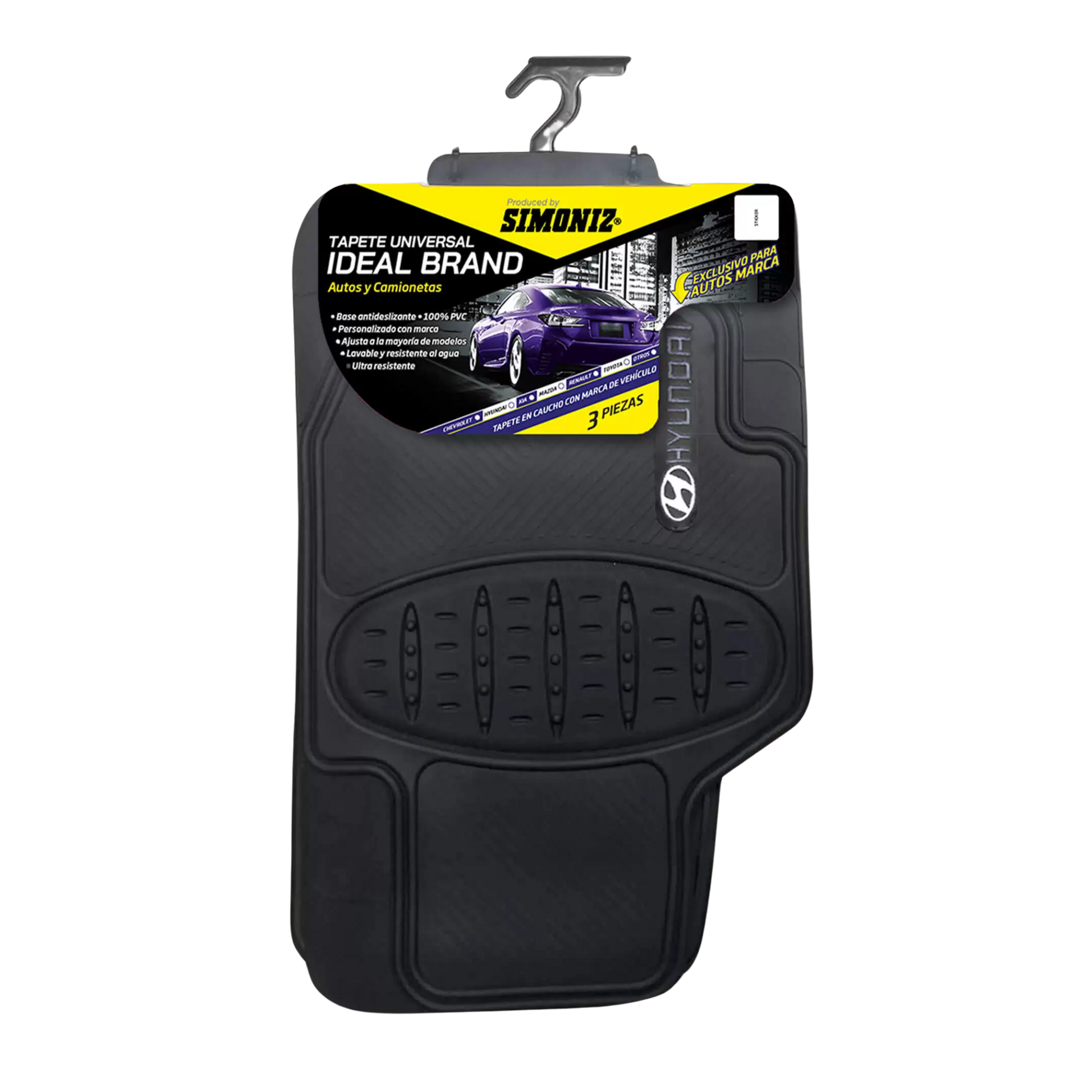 Tapete Hyundai Simoniz 3 piezas en PVC, lavable, resistente y antideslizante. Ideal para mantener limpio y elegante el interior de tu vehículo.